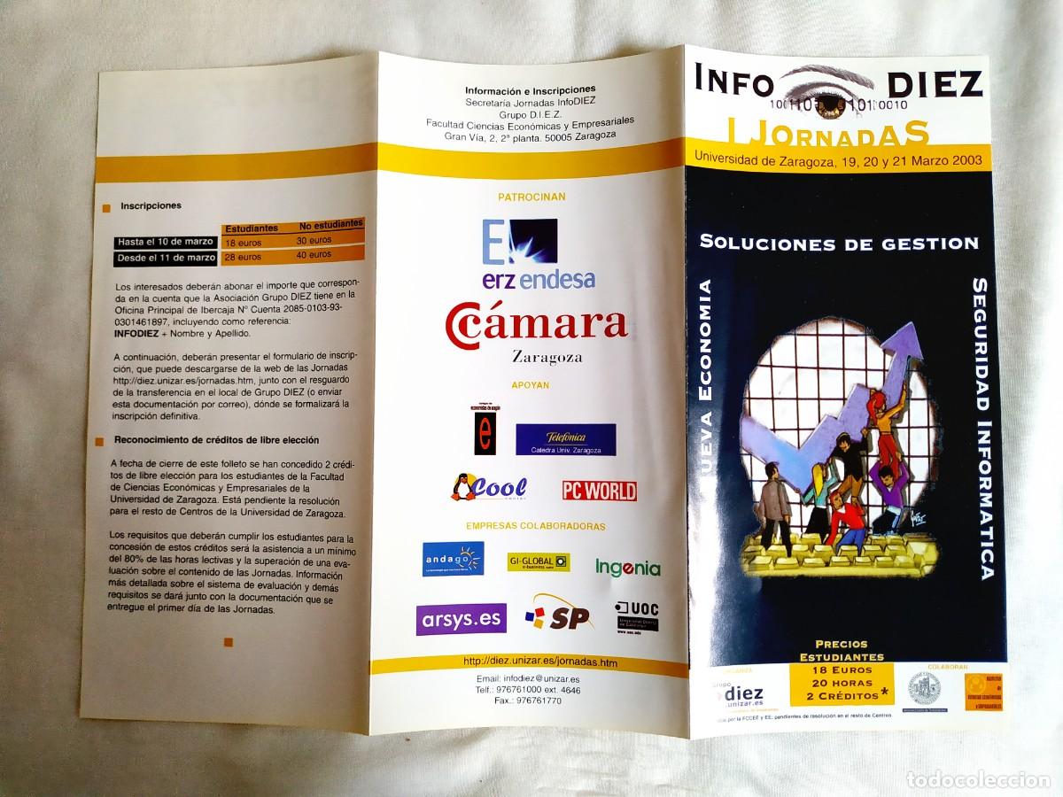 Cat&aacute;logos publicit&aacute;rios: 2003 - TR&Iacute;PTICO PRIMERAS JORNADAS INFODIEZ - UNIVERSIDAD DE ZARAGOZA
