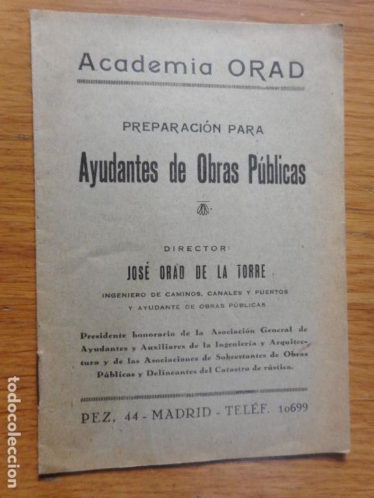 Cat&aacute;logos publicitarios: ACADEMIA JOSE ORAD DE LA TORRE. PREPARACION AYUDANTES OBRAS PUBLICAS 1933. FOTOGRAFIAS ALUMNADO