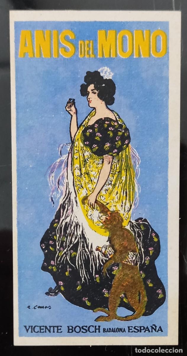 Cat&aacute;logos publicitarios: Tarjeta comercial publicitaria anis del mono vicente bosch badalona Espa&ntilde;a fondo azul Ramon Casas