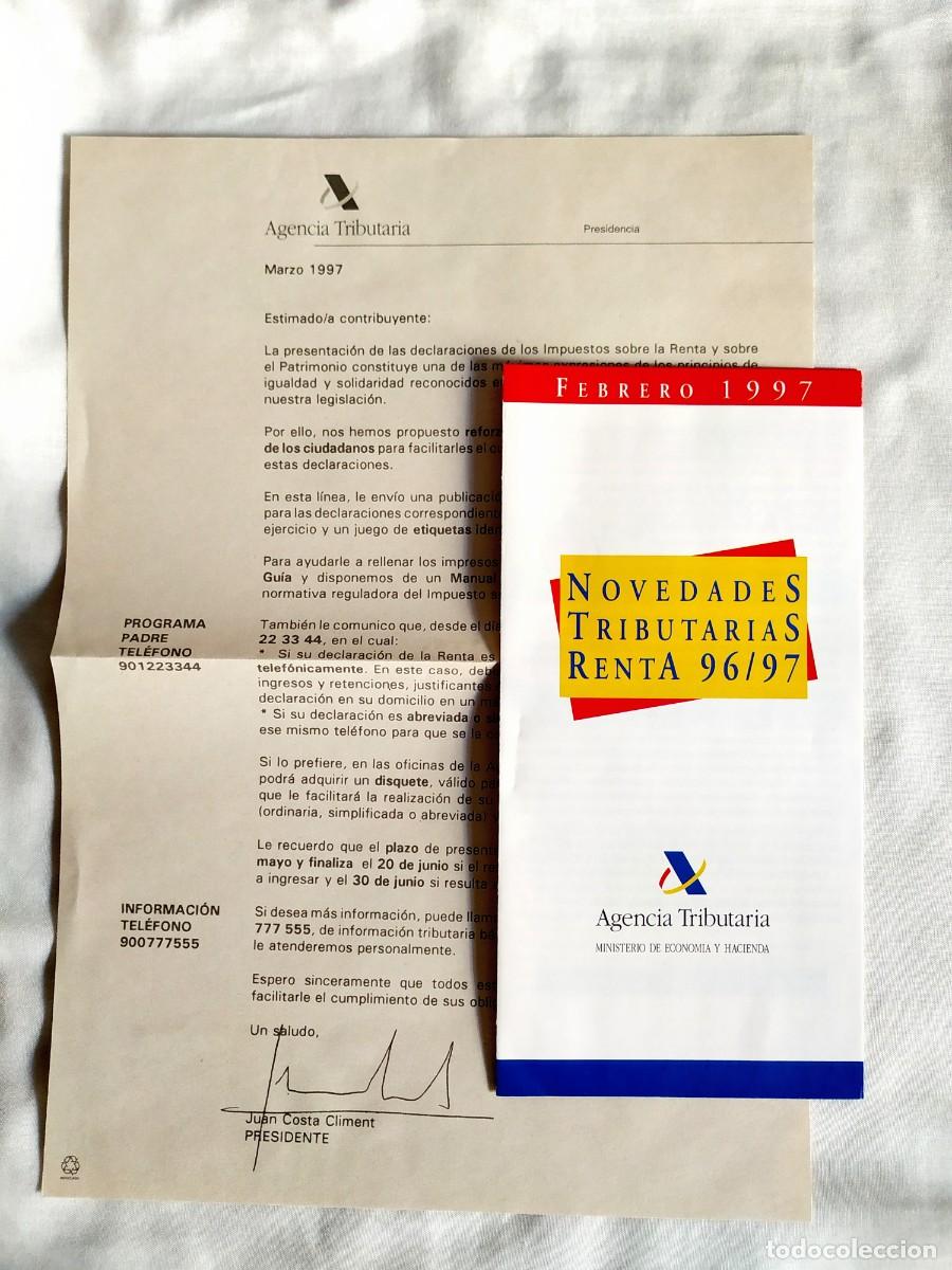 Cat&aacute;logos publicit&aacute;rios: CUADR&Iacute;PTICO Y CARTA DE LA AGENCIA TRIBUTARIA: NOVEDADES TRIBUTARIAS RENTA 1996/1997