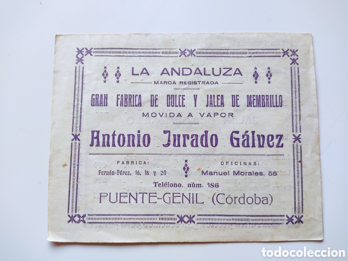 Cataloghi pubblicitari: Antiguo catalogo la andaluza gran fabrica de dulce y jalea de membrillo antonio jurado galvez