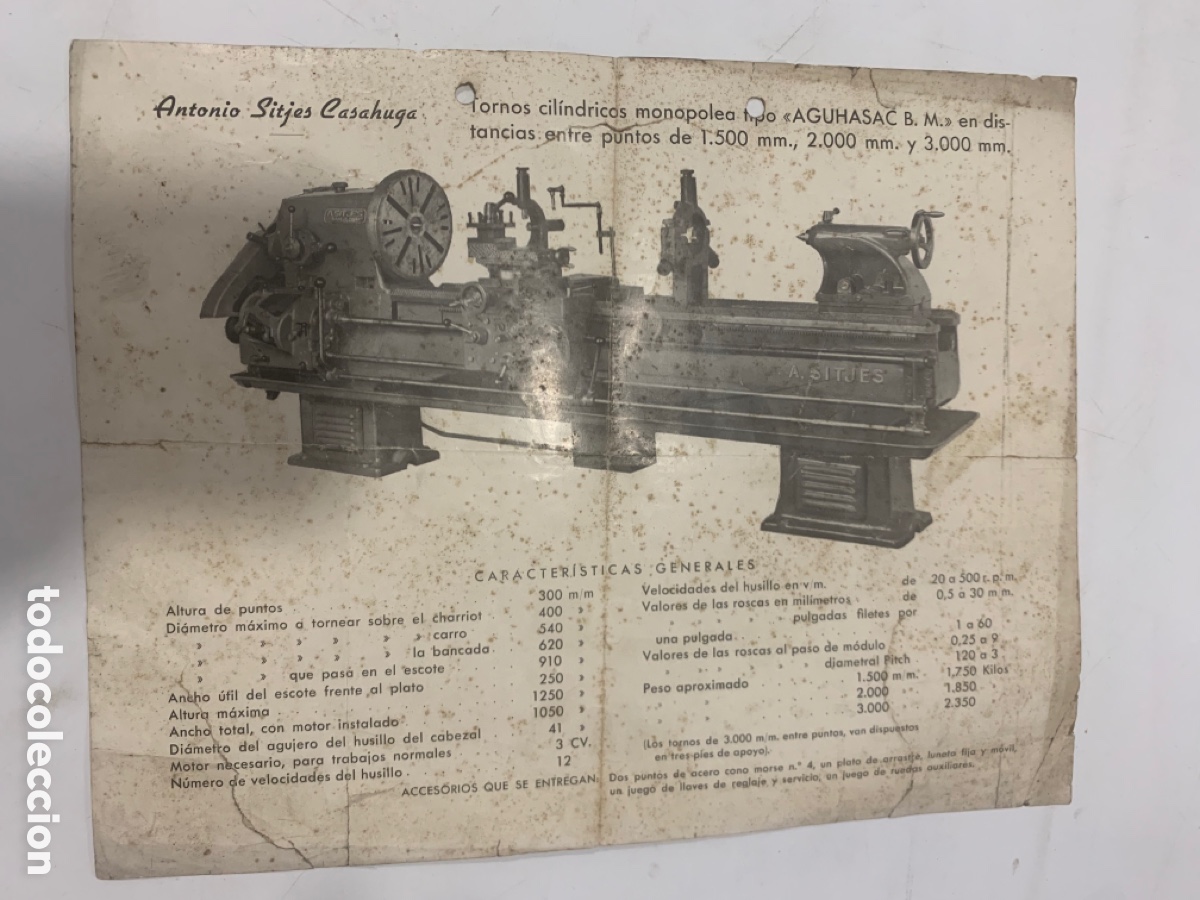 Catalogues publicitaires: Antiguo Catalogo torno cil&iacute;ndrico monopolea aguhasac antonio sitges casahuga barcelona