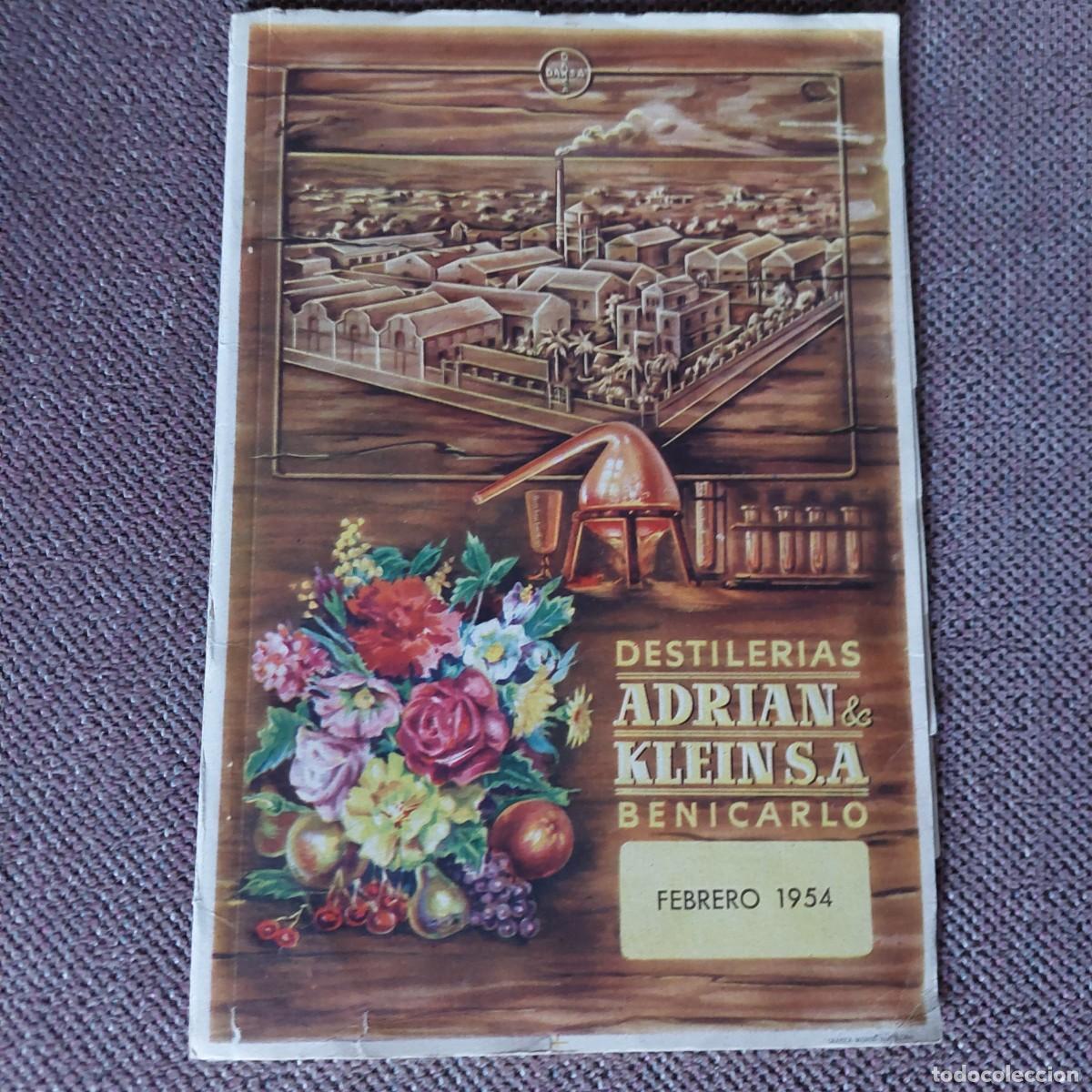 Cat&aacute;logos publicit&aacute;rios: Cat&aacute;logo precios Destiler&iacute;as Adri&aacute;n y Klein Benicarlo 1954