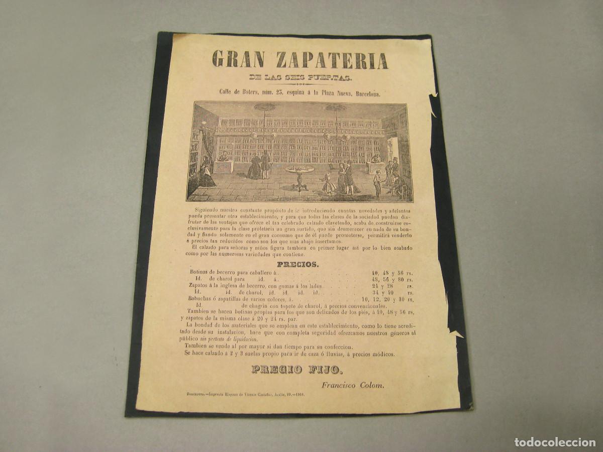 Cat&aacute;logos publicit&aacute;rios: Cat&aacute;logo de Gran Zapater&iacute;a de las seis puertas. 1868. Calle Boters. Barcelona.