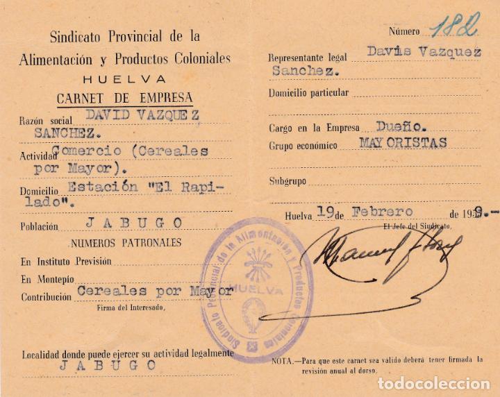 Catalogues publicitaires: TARJETA DE IDENTIDAD PROFESIONAL DEL SINDICATO DE ALIMENTACION DE HUELVA