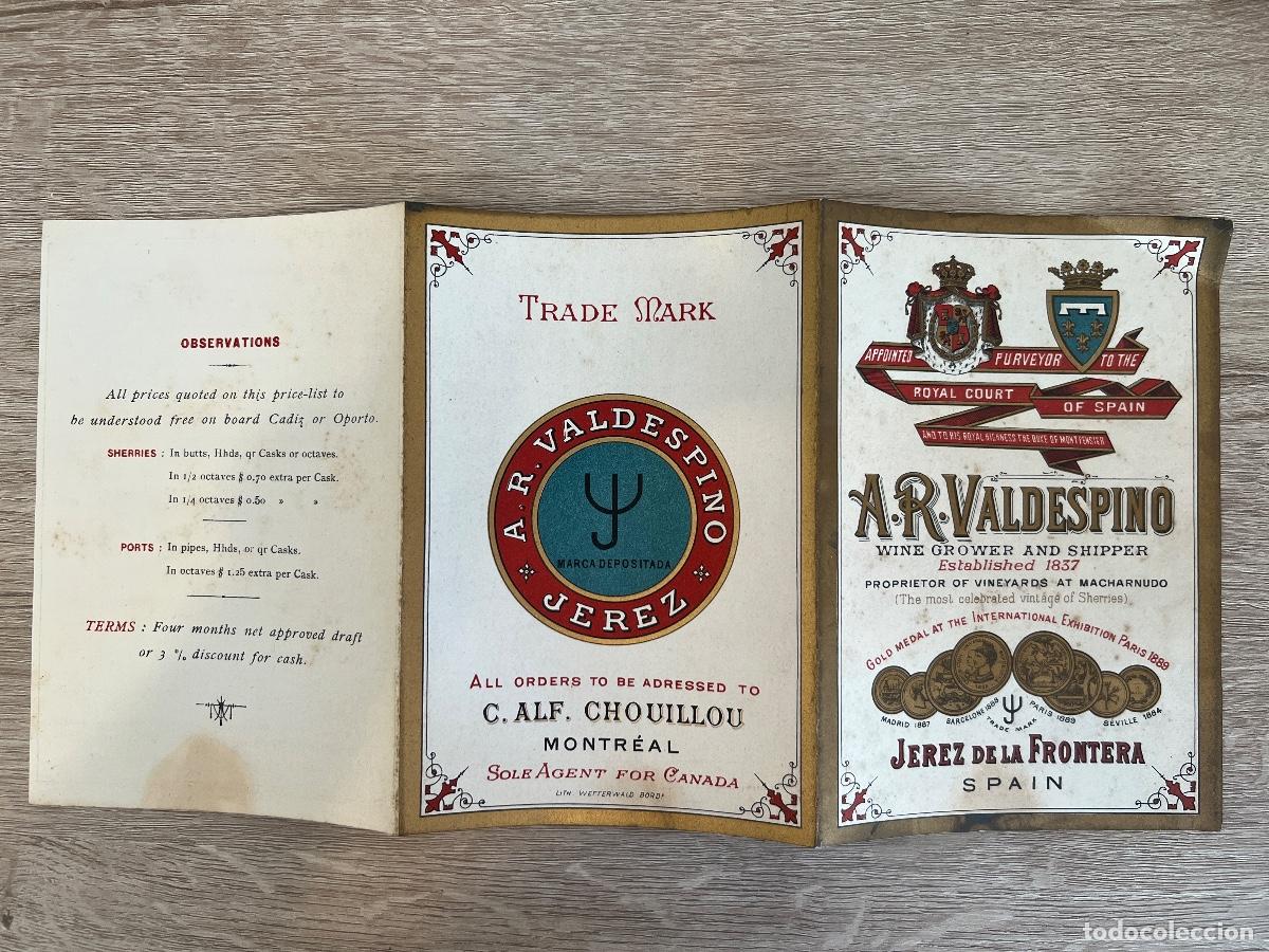 Cat&aacute;logos publicit&aacute;rios: LISTA DE PRECIOS BODEGAS A.R. VALDESPINO Y HERMANO. JEREZ