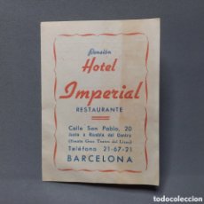Catálogos publicitarios: DÍPTICO PUBLICITARIO. PENSIÓN HOTEL IMPERIAL RESTAURANTE. BARCELONA. CALENDARIO 1954, DISTANCIA KMS.