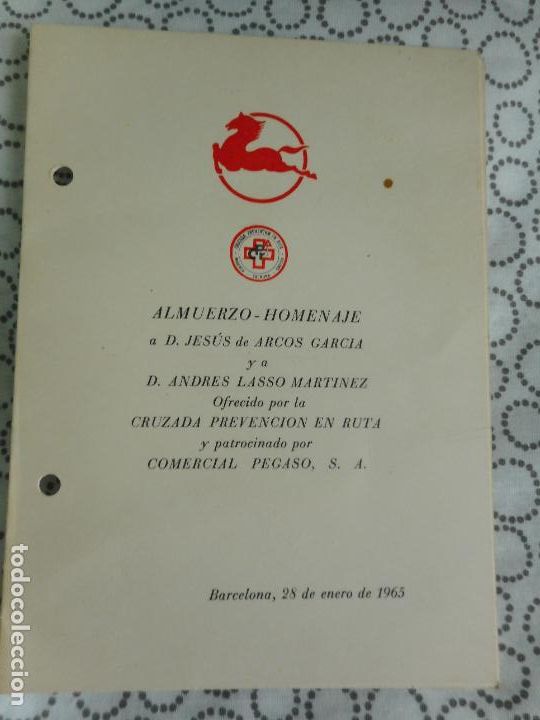 Cat&aacute;logos publicitarios: ALMUERZO HOMENAJE JESUS ARCO GARCIA - ANDRES LASSO MARTINEZ. COMERCIAL PEGASO S.A BARCELONA 1965