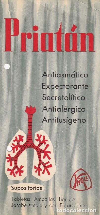 Cat&aacute;logos publicitarios: Antigua hoja medicamento Barcelona - Novofarma / Priat&aacute;n - Supositorios / Antiasm&aacute;tico, expectora...