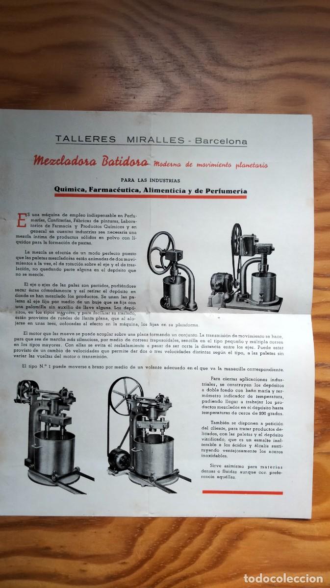 Catalogues publicitaires: ANTIGUO FOLLETO PUBLICITARIO MEZCLADORA-BATIDORA TALLERES MIRALLES &ndash; BARCELONA, A&Ntilde;OS 30
