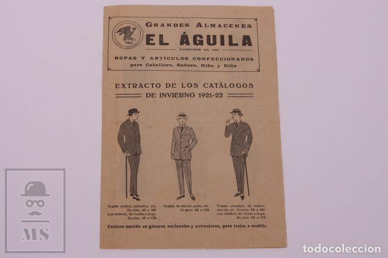Cat&aacute;logos publicit&aacute;rios: Antiguo Folleto de Mano Publicitario Grandes Almacenes El Aguila - Barcelona 1921-22 - 12 x 17,6 cm