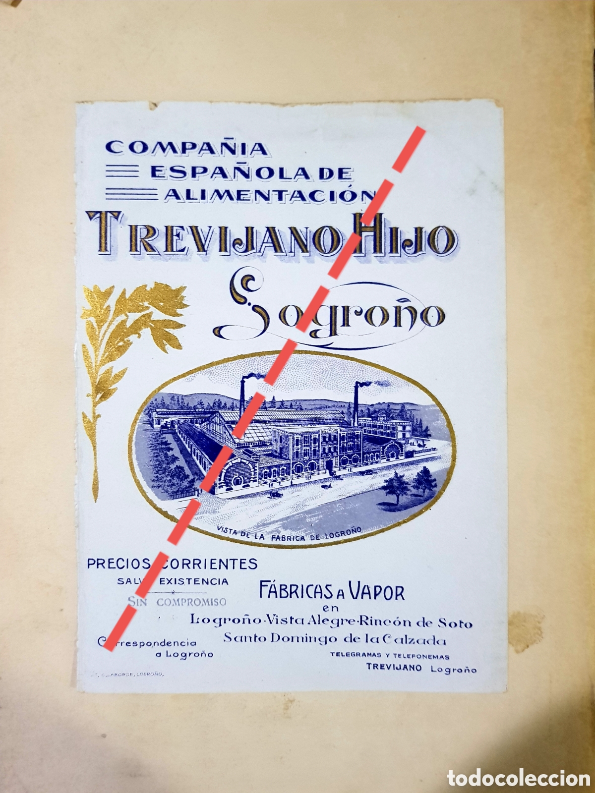 Cat&aacute;logos publicit&aacute;rios: TREVIJANO HIJO. COMPA&Ntilde;IA ALIMENTACION. LOGRO&Ntilde;O. LA RIOJA. HOJA PORTADA DE TARIFA PRECIOS.