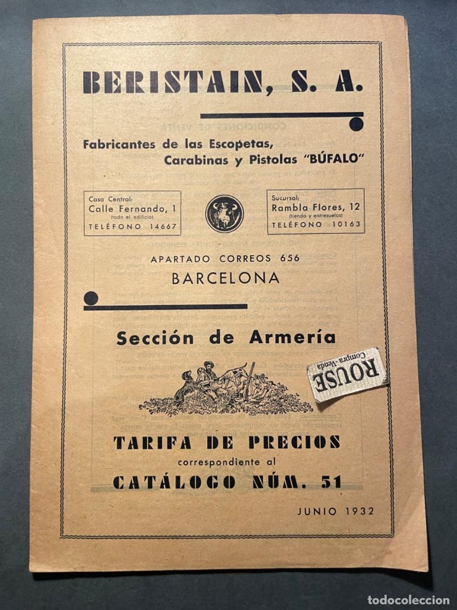 Cat&aacute;logos publicitarios: ARMAS CATALOGO 51 - TARIFA DE PRECIOS BERISTAIN S.A. FABRICANTE DE ESCOPETAS CARABINAS Y PISTOLAS BU