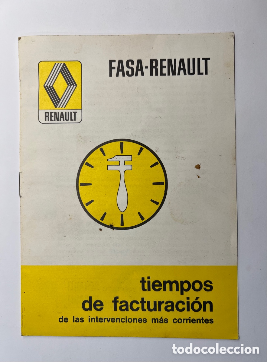 Cat&aacute;logos publicitarios: RENAULT. Tiempos de facturaci&oacute;n de las intervenciones m&aacute;s corrientes&hellip; (a.1974)