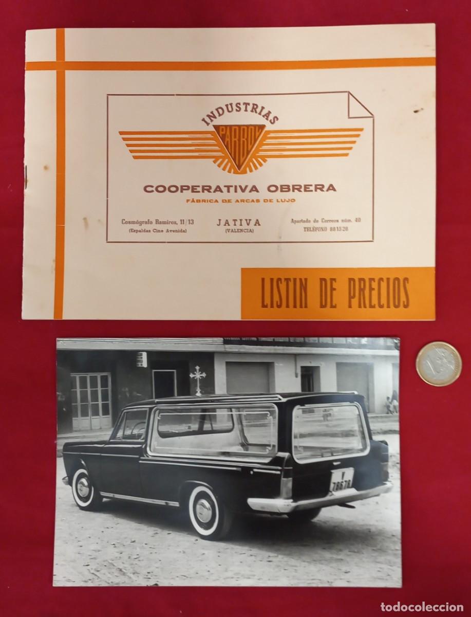 Cat&aacute;logos publicitarios: TARIFAS 1967 DE ARCAS FUNERARIAS (ATAULES) INDUSTRIAS PARBOL DE JATIVA Y FOTOGRAFIA DE COCHE FUNEBRE
