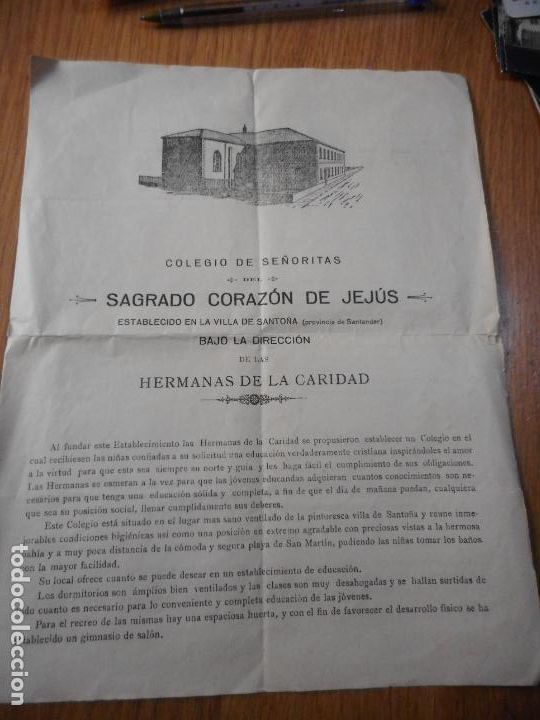 Cat&aacute;logos publicitarios: ANTIGUO DIPTICO PUBLICITARIO. COLEGIO SE&Ntilde;ORITAS SAGRADO CORAZON JESUS. HERMANAS CARIDAD. SANTO&Ntilde;A