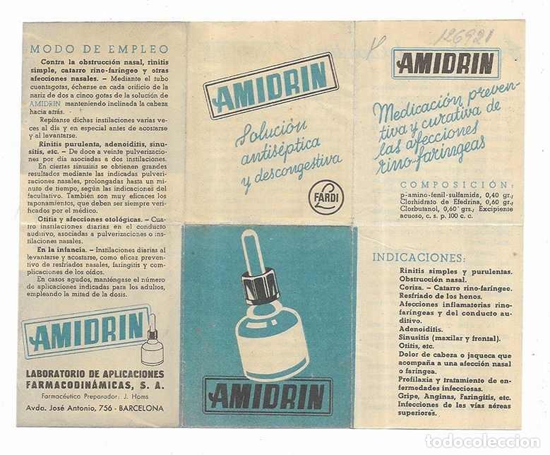 Cat&aacute;logos publicit&aacute;rios: Amidrin, Soluci&oacute;n antis&eacute;ptica y descongestiva. triptico