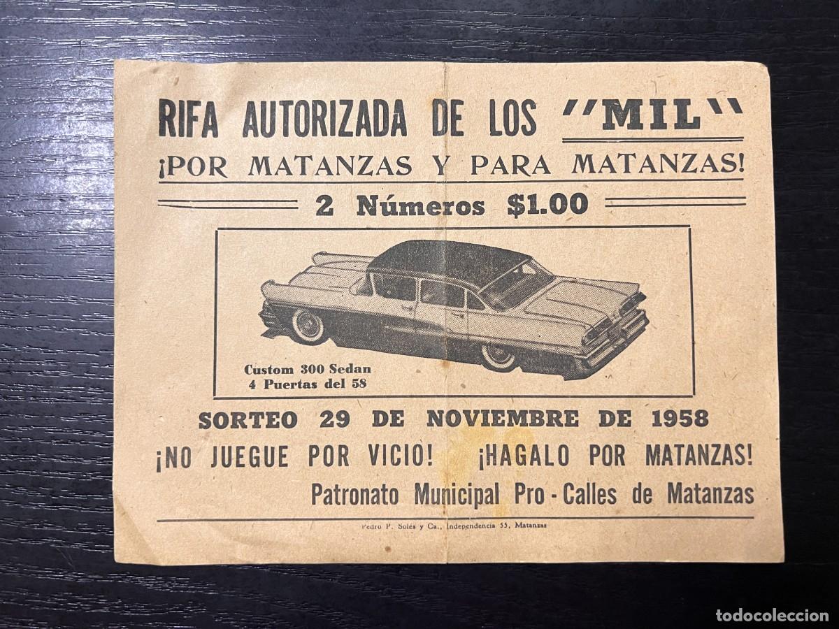 Cat&aacute;logos publicit&aacute;rios: FOLLETO PUBLICITARIO DE SORTEO. CUSTOM 300 SEDAN. RIFA AUTORIZADA. MATANZAS. CUBA. 1958
