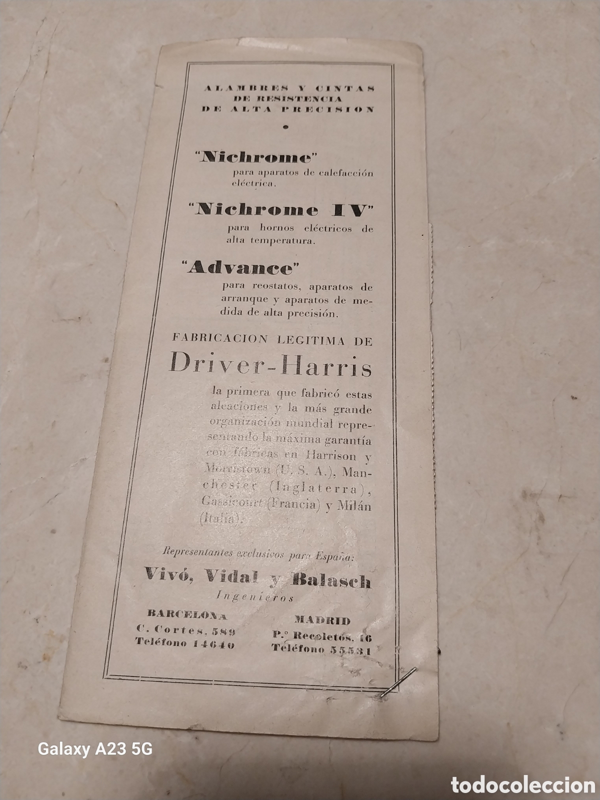 Cat&aacute;logos publicit&aacute;rios: NICHROME .FABRICACI&Oacute;N LEGITIMA DE DRIVER - HARRIS . VIVO, VIDAL Y BALASCH INGENIEROS REPRESENTANTES