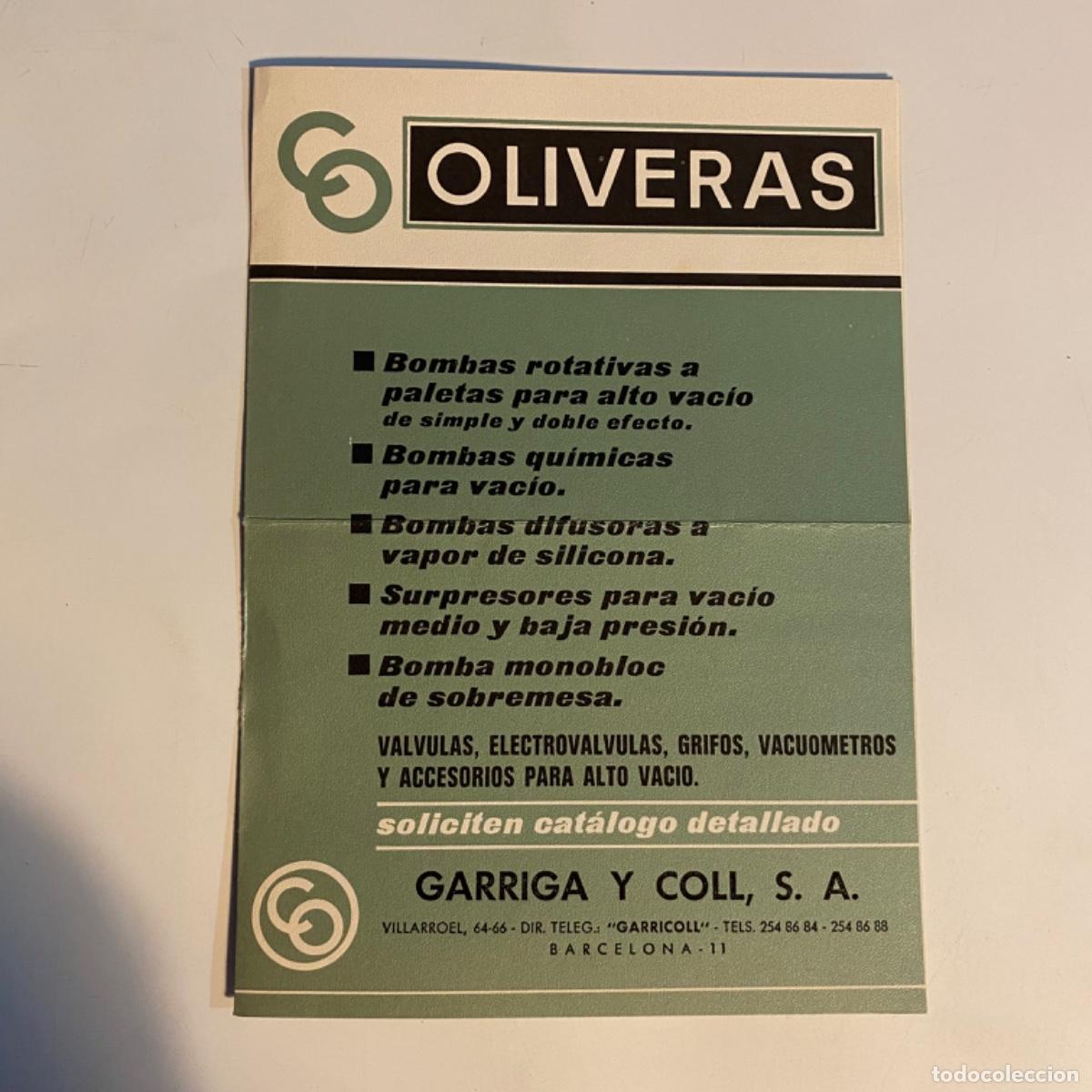 Cat&aacute;logos publicitarios: Folleto catalogo Oliveras Bombas rotativas, monobloc, supresores Garriga y coll alto vacio a&ntilde;os 70