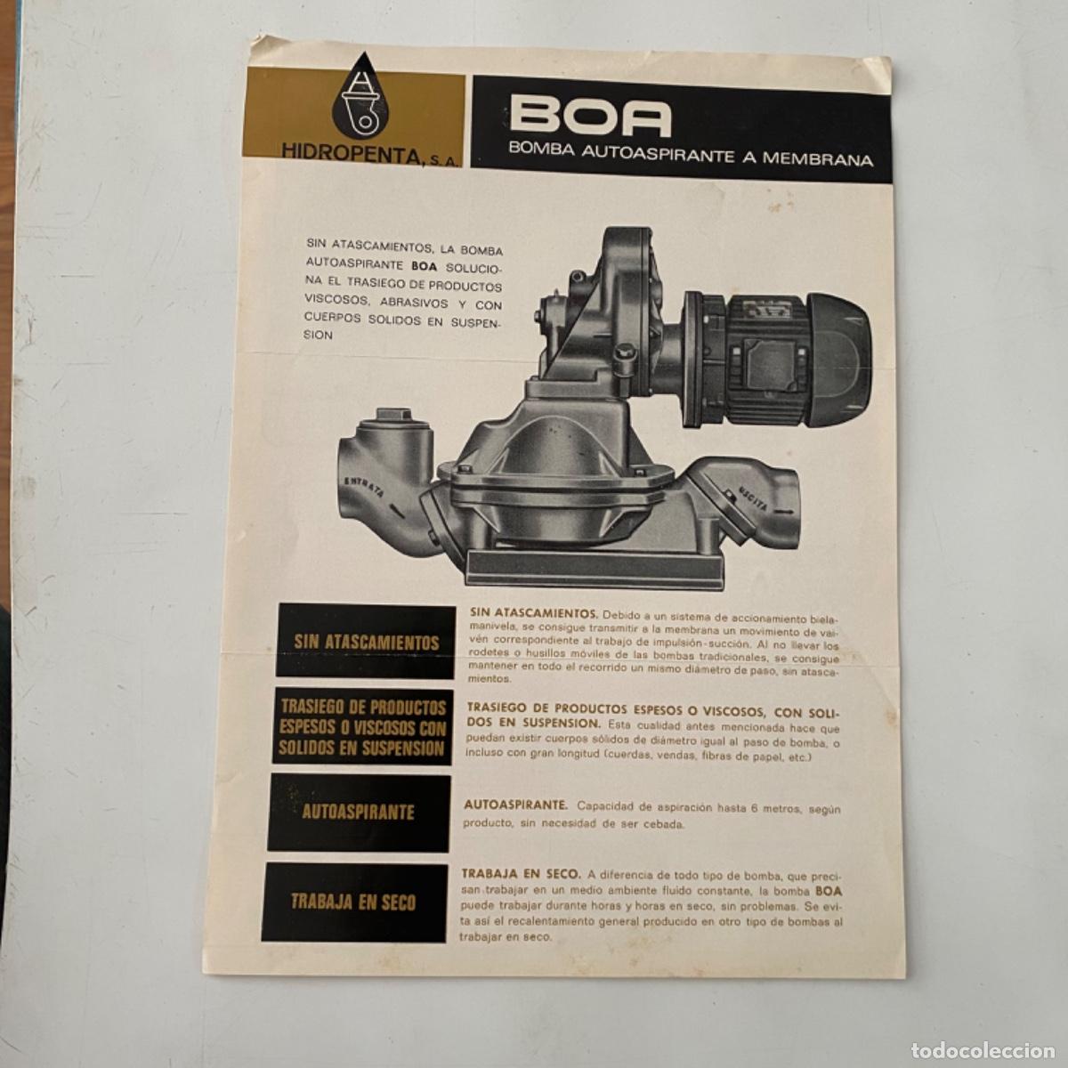 Cat&aacute;logos publicitarios: Folleto catalogo Hidropenta Boa Bomba autoaspirante a membrana a&ntilde;os 70
