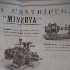 Catálogos publicitarios: FOLLETO LÁMINA - PUBLICIDAD BOMBA CENTRIFUGA MINERVA . PUJOL Y CAÑARDO BARCELONA