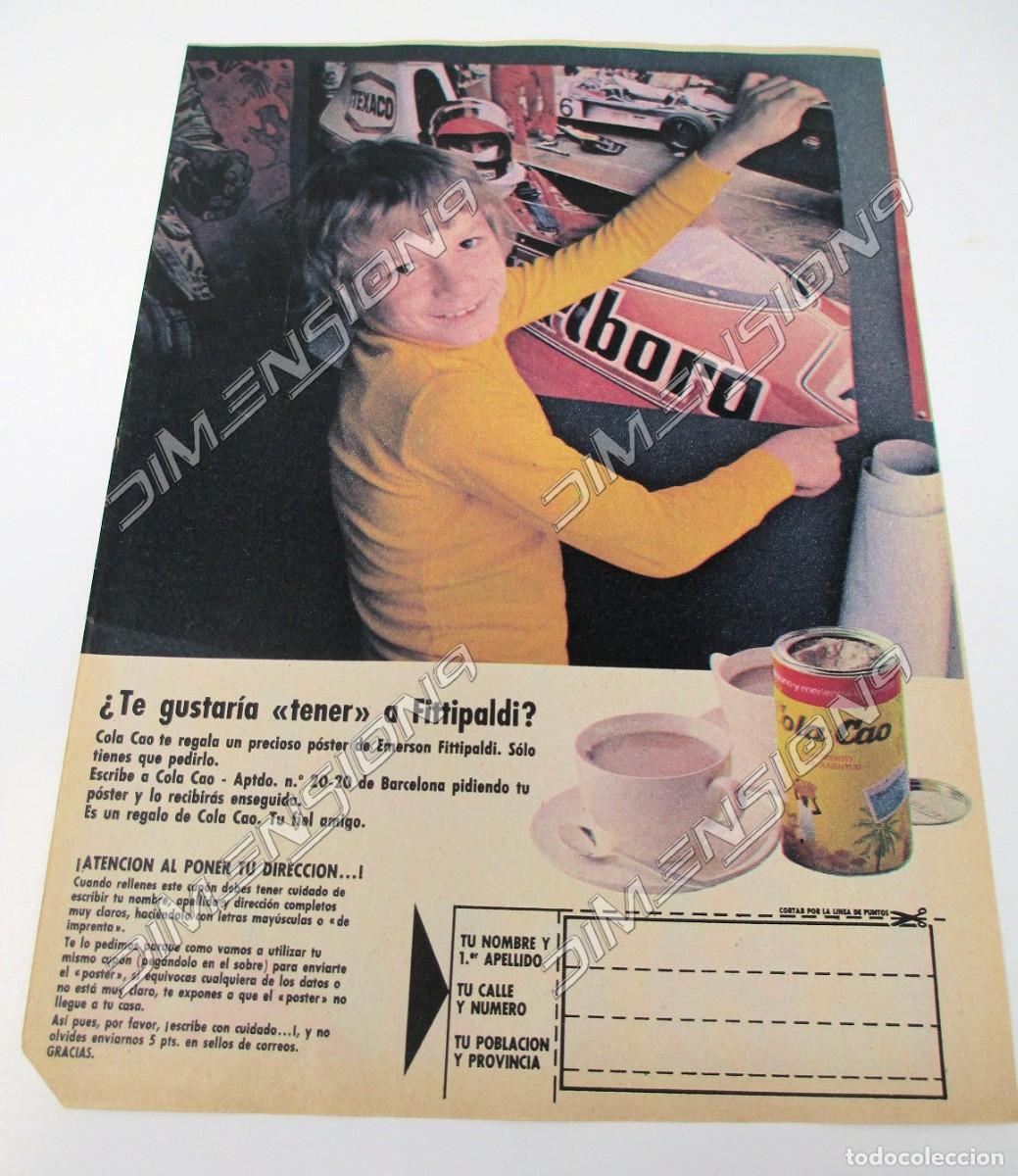 Cat&aacute;logos publicitarios: Anuncio - Publicidad de Revista - Cola Cao Fittipaldi - 1975 - 18 x 26 cm aprox.