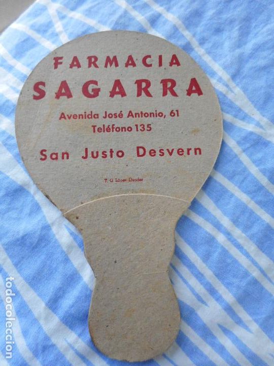 Cat&aacute;logos publicitarios: ANTIGUO ABANICO PAY PAY FARMACIA SAGARRA. SAN JUSTO DESVERN. SANT JUST DESVERN. A&Ntilde;OS 40?