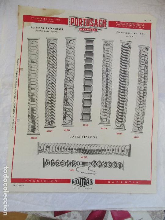 Werbekataloge: FOLLETO DE: RELOJES PORTUSACH, PULSERAS EXTENSIBLES, PRECISI&Oacute;N ROMAN -27 X 21 CM.-S/F