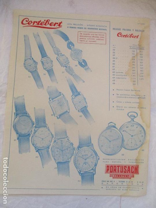 Catalogues publicitaires: FOLLETO DE: RELOJES PORTUSACH,CORT&Eacute;BERT,RELOJES, PULSERAS Y BOLSILLO-27 X 21 CM.-S/F