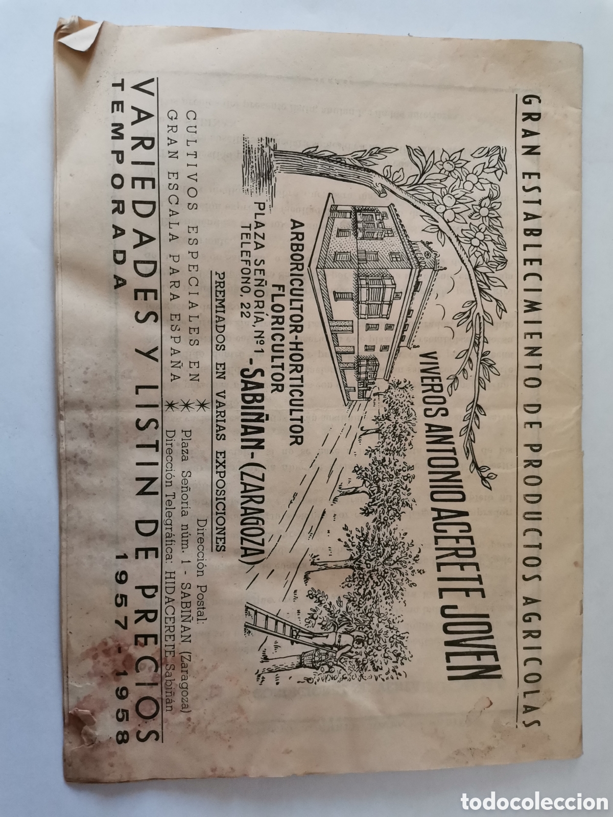 Cat&aacute;logos publicitarios: Catalogo listin tarifa variedadea precios 1957 1958 antonio acerete joven viveros