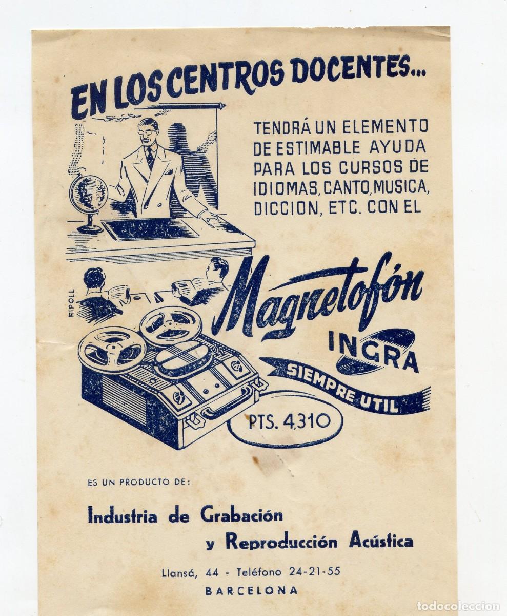 Catalogues publicitaires: Folleto publicidad Magnetof&oacute;n Ingra. Barcelona, a&ntilde;os 50
