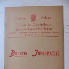Catálogos publicitarios: BOLETIN INFORMATIVO, COLEGIO OFICIAL ODONTOLOGOS Y ESTOMATOLOGOS DE LA III REGION, AÑO 1963