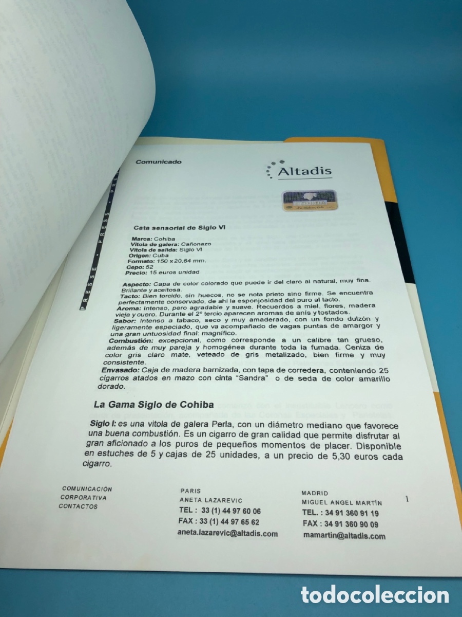 Cat&aacute;logos publicitarios: Carta correos lanzamiento puros habanos Cohiba siglo Vl Cuba