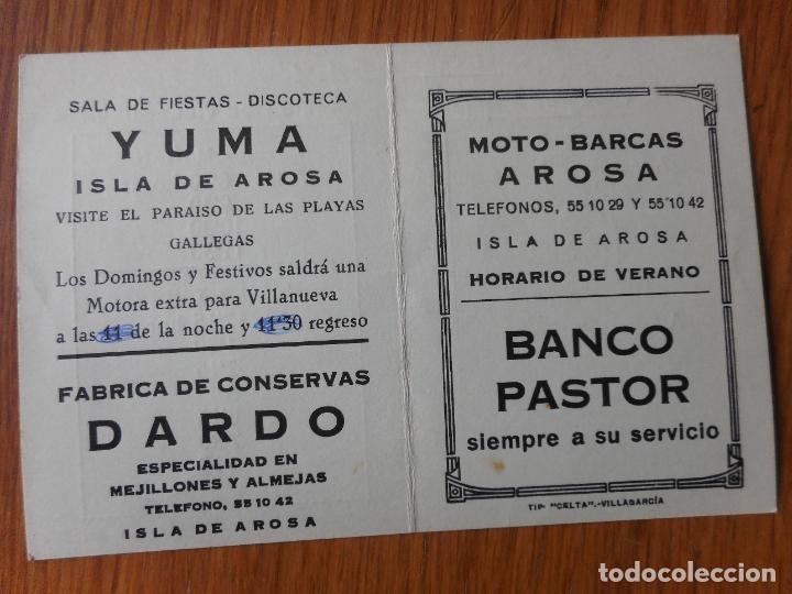 Cat&aacute;logos publicitarios: ANTIGUO DIPTICO HORARIOS MOTO BARCAS ISLA DE AROSA - VILLANUEVA. VILLAGARCIA DE AROSA PONTEVEDRA