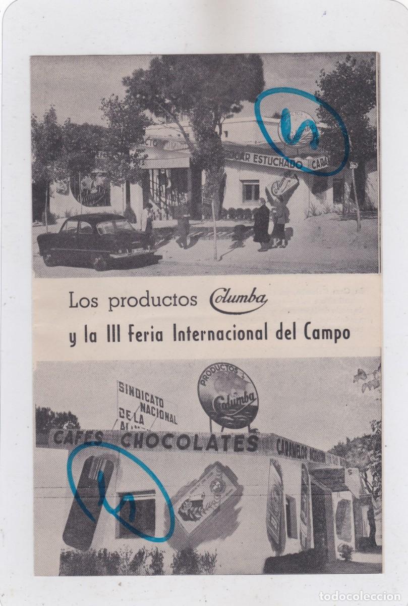 Cat&aacute;logos publicitarios: FOLLETO (DIPTICO) PUBLICIDAD PRODUCTOS COLUMBA. CAFES, CHOCOLATES, CARAMELOS. ALBINO ESCRIBANO, S.A.