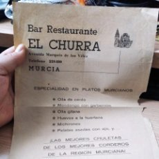 Catálogos publicitarios: EL CHURRA (MURCIA). HOSTAL,RESIDENCIA,BAR,RESTAURANTE. ANTIGUO PANFLETO PUBLICITARIO