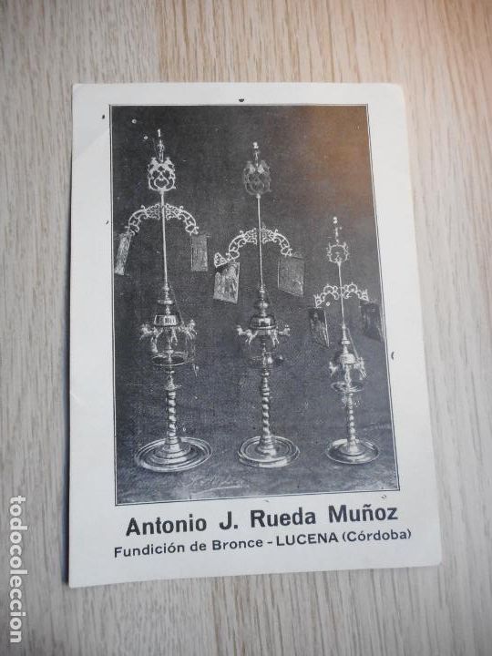Cat&aacute;logos publicitarios: ANTIGUA TARJETA PUBLICITARIA VELONES FUNDICION DE BRONCE. ANTONIO JOSE RUEDA MU&Ntilde;OZ. LUCENA CORDOBA