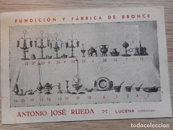 Cat&aacute;logos publicitarios: ANTIGUA TARJETA CATALOGO ANTONIO JOSE RUEDA MU&Ntilde;OZ. FUNDICION Y FABRICA BRONCE. LUCENA CORDOBA