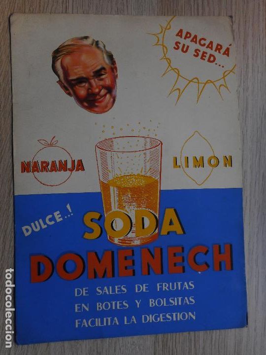Cat&aacute;logos publicitarios: ANTIGUO DISPLAY CARTON PUBLICITARIO SODA DOMENECH. SALES DE FRUTAS. FARMACIAS. 1960