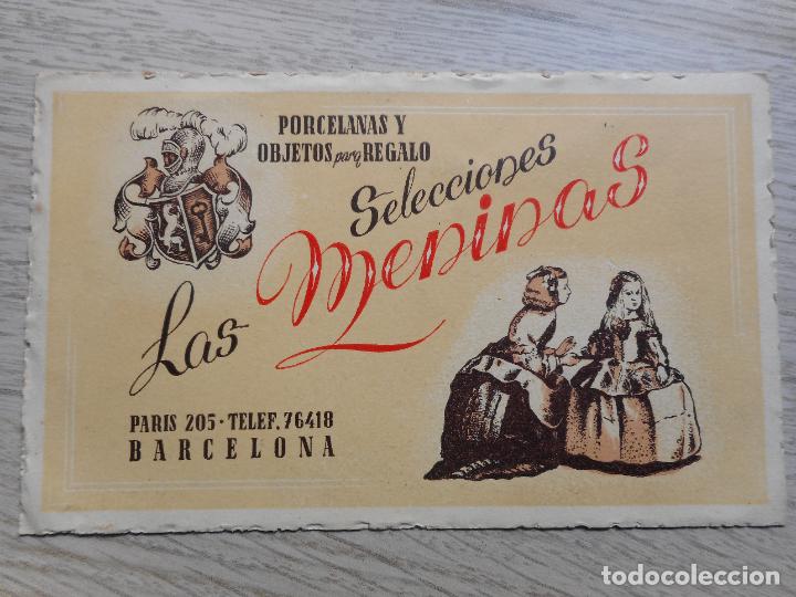 Cat&aacute;logos publicitarios: ANTIGUA TARJETA COMERCIAL. SELECCIONES LAS MENINAS. PORCELANAS Y OBJETOS DE REGALO. BARCELONA