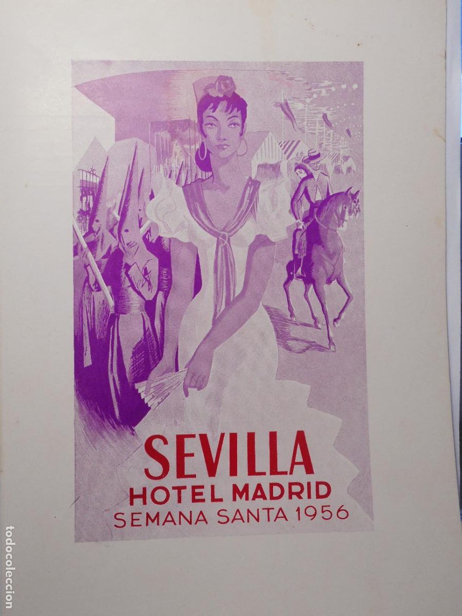 Cat&aacute;logos publicitarios: ANTIGUO MENU HOTEL MADRID. SEMANA SANTA SEVILLA 1956