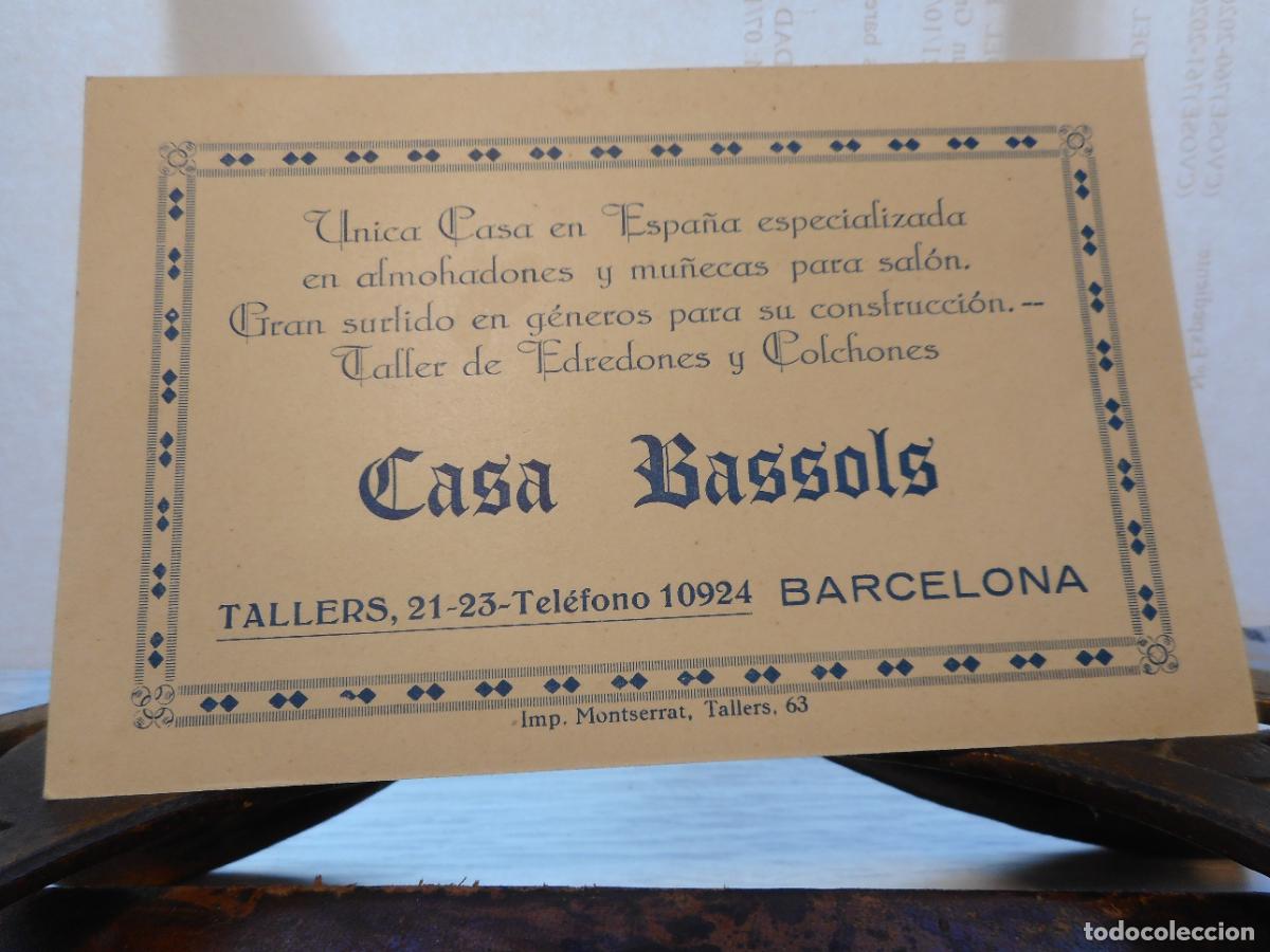Werbekataloge: ANTIGUA TARJETA COMERCIAL. CASA BASSOLS. ALMOHADONES Y MU&Ntilde;ECAS. BARCELONA. VALE DESCUENTO