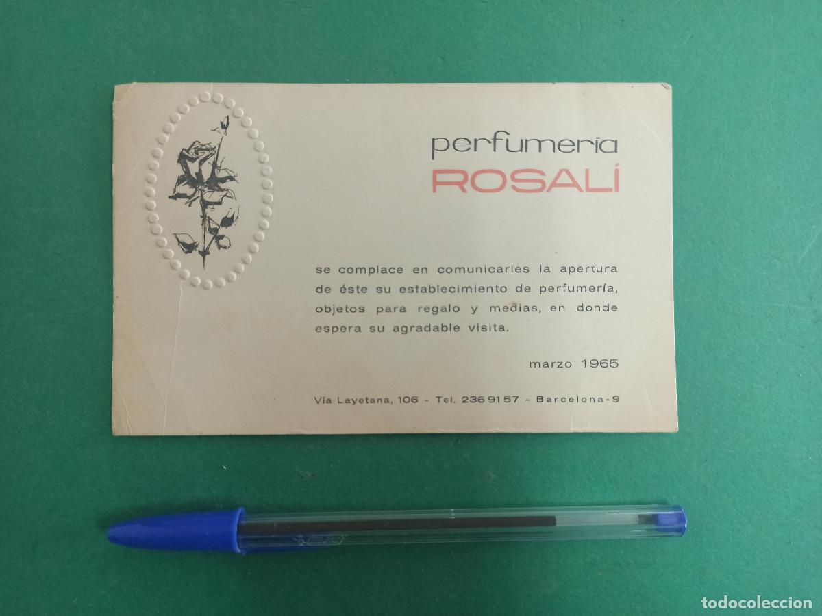 Cat&aacute;logos publicitarios: Antigua tarjeta publicidad Perfumeria Rosal&iacute;. 1965. Barcelona. Objetos para regalos, medias...