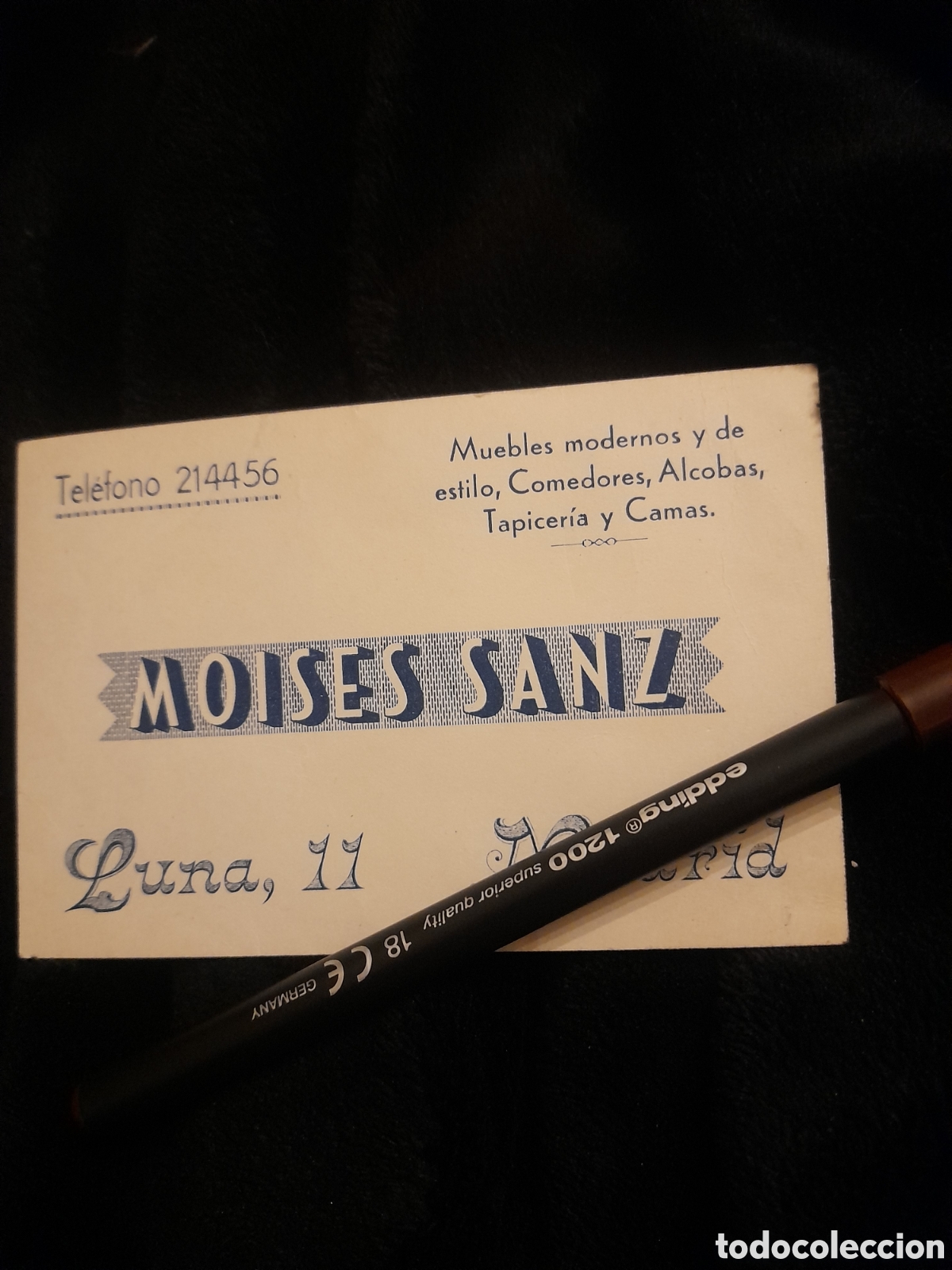 Cat&aacute;logos publicitarios: Antigua tarjeta publicitaria, Muebles Mois&eacute;s Sanz, Luna, 11, Madrid