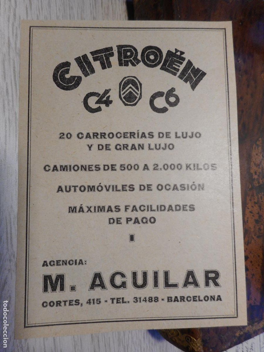 Cat&aacute;logos publicitarios: ANTIGUA PUBLICIDAD CITROEN C4 C6 AGENCIA M.AGUILAR BARCELONA A&Ntilde;OS 30