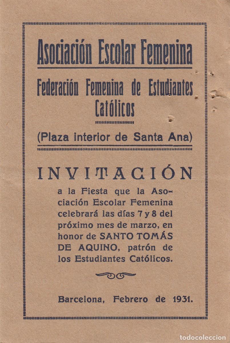 Cat&aacute;logos publicit&aacute;rios: FOLLETO ASOCIACI&Oacute;N FEMENINA DE BARCELONA-1931- PROGRAMA ACTOS STO. TOM&Aacute;S AQUINO