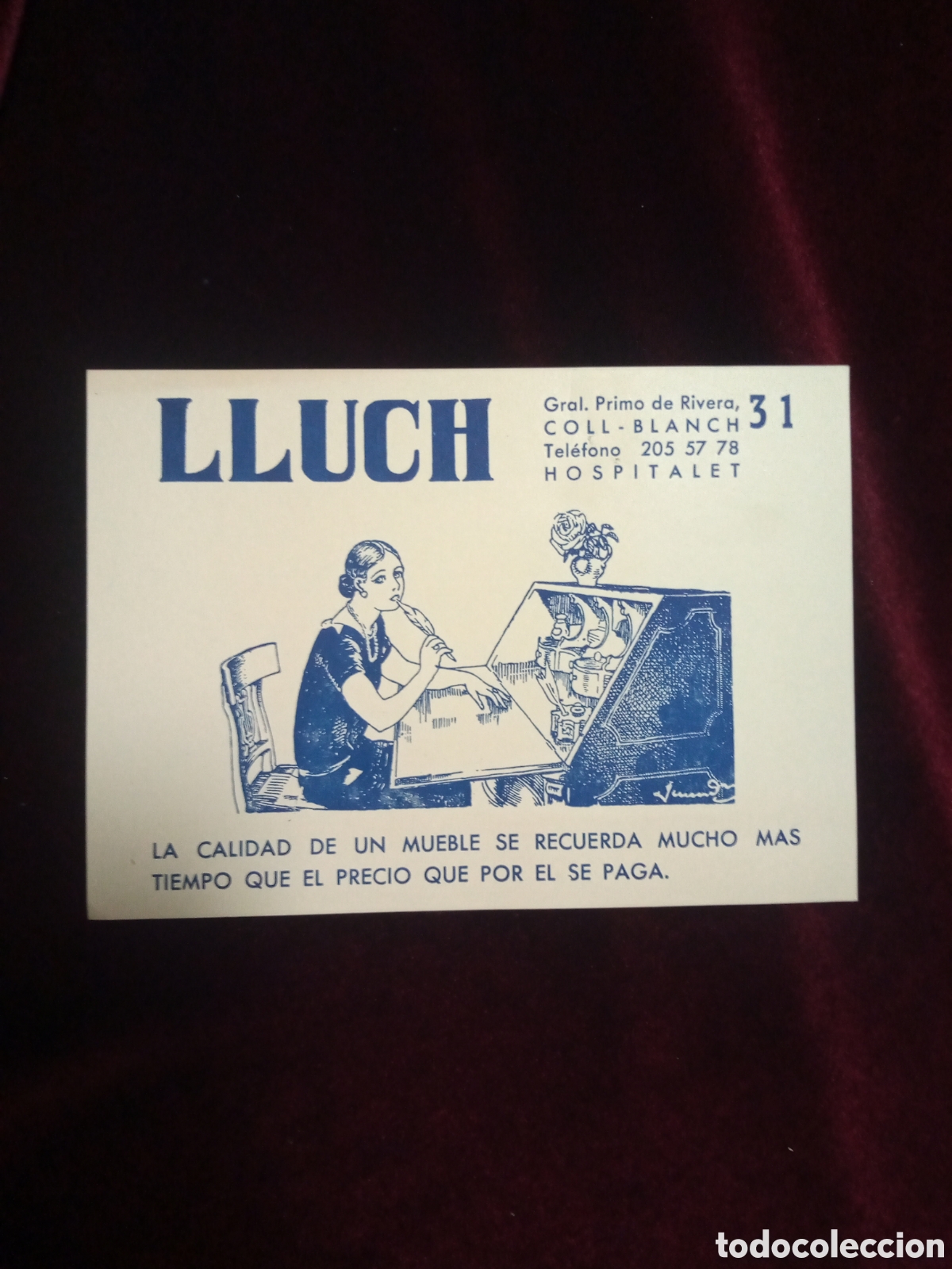 Cat&aacute;logos publicit&aacute;rios: JUNCEDA. TARJETA PUBLICIDAD LLUCH. LA CALIDAD DE UN MUEBLE SE RECUERDA MUCHO MAS...