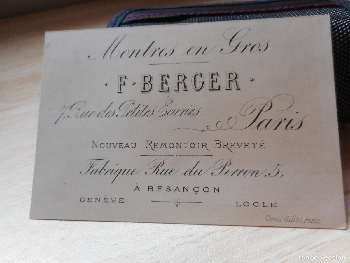 Werbekataloge: ANTIGUA TARJETA COMERCIAL CARD RELOJES F. BERGER. MONTRES EN GROS. PARIS FRANCIA