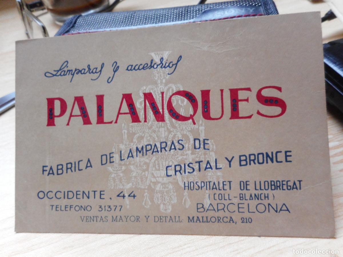 Cat&aacute;logos publicitarios: ANTIGUA TARJETA PALANQUES LAMPARAS Y ACCESORIOS. HOSPITALET LLOBREGAT COLL-BLANCH. BARCELONA
